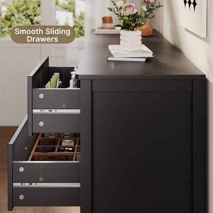 Lofka 47.2" Dresser for Bedroom with 6 Double Drawers, Farmhouse Wood Storage Cabinet with Smooth Metal Handle