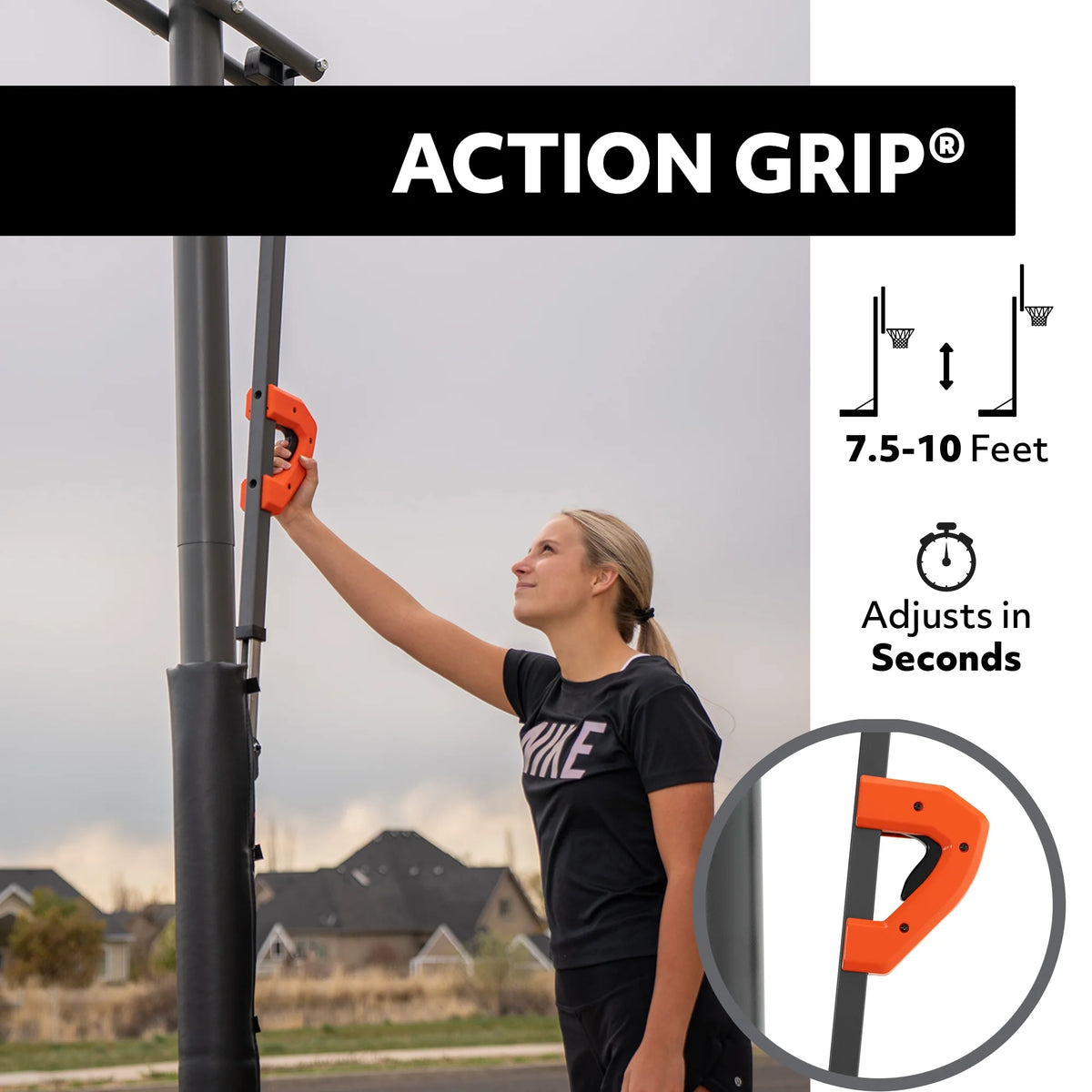 Lifetime 7.5ft. - 10ft. Adjustable Height 54 inch Steel-Framed Shatterproof Outdoor Portable Basketball System (90631)