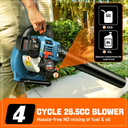 SENIX 4QL 26.5cc 4-Cycle Gas Powered Leaf Blower, 410 CFM/125 MPH, Dual-Grip Handle, Lightweight, BL4QL-L