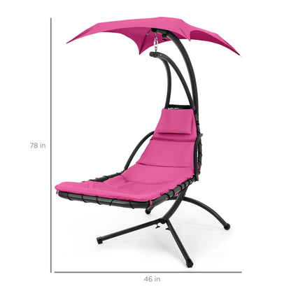 Best Choice Products Hanging Curved Chaise Lounge Chair Swing for Backyard, Patio w/ Pillow, Shade, Stand - Teal