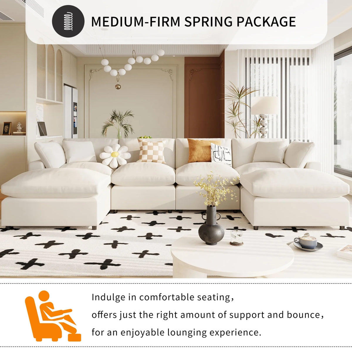 Harper & Bright Designs Convertible Modular Sectional Sofa with 2 Removable Ottomans & Pillows, Large U Shape Cloud Couch with Reversible Chaise for Living Room, Grey
