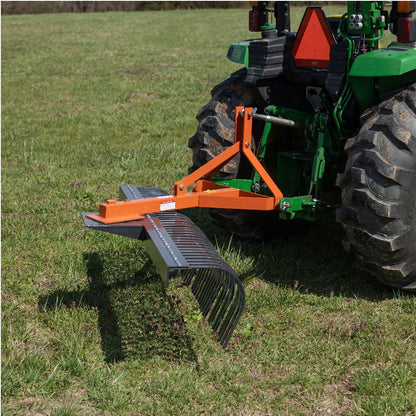 Titan Attachments 3 Point 5 FT Landscape Rake with Bolt-On Wheels for Compact Tractors, Fits Category 1 Hookup, Tow-Behind Garden Tool, Landscaper, and Grass Comb