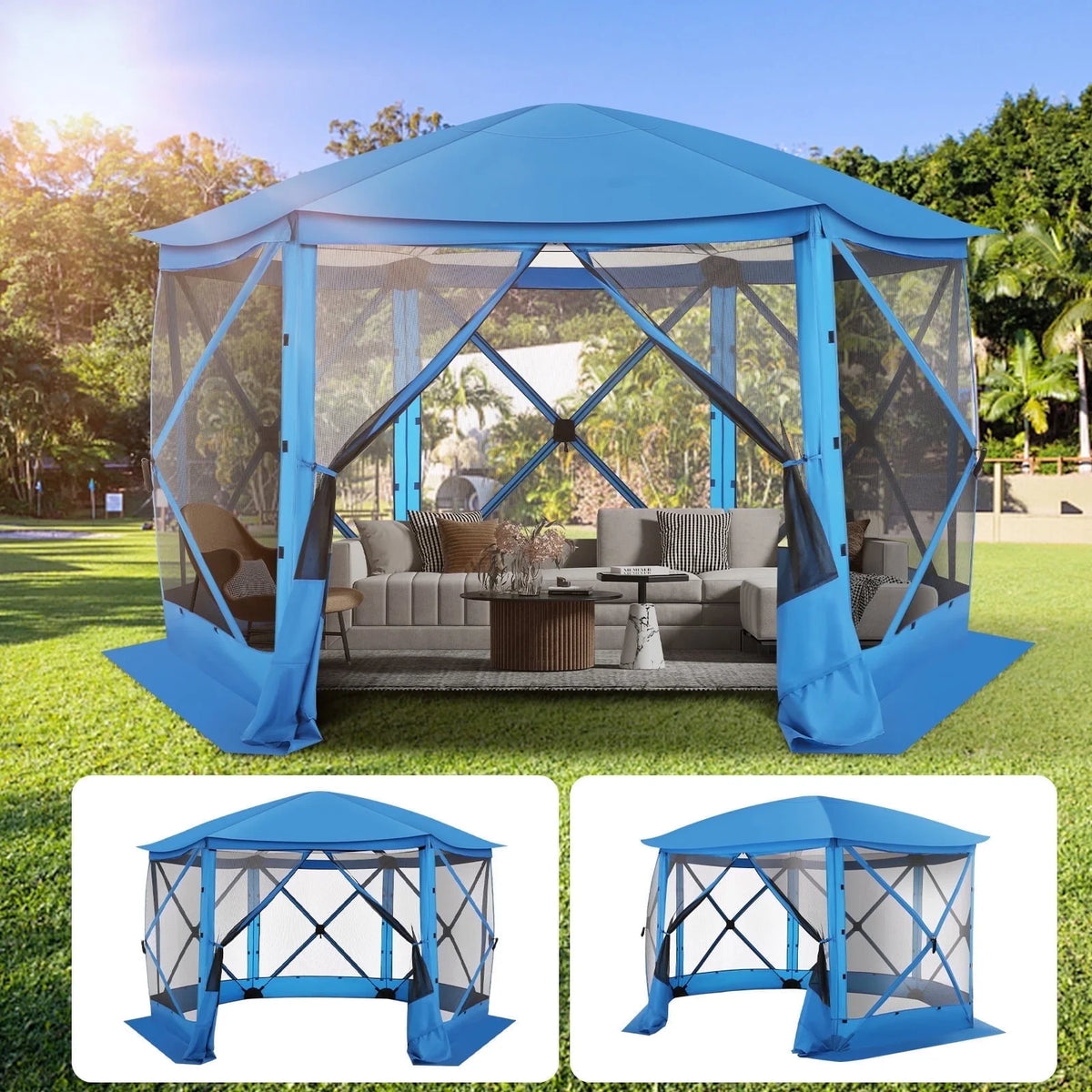 HOTEEL 12x12 Portable Pop-Up Outdoor Camping Gazebo, Screen Tent with Mosquito Nettings, Waterproof, UV, Bite Proof, Removable top Glamping Canopy with Carry Bag, Gray