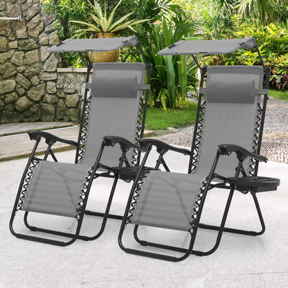 MoNiBloom Zero Gravity Chairs Set of 2, Folding Outdoor Patio Beach Recliner with Canopy Shade & Headrest, Black