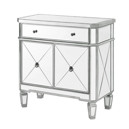 Powell Deville 2-Door Single Drawer Indoor Console Table with Shelves, Mirrored Surfaces and Luxe Silver Wood