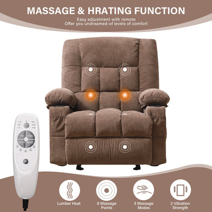 JONPONY Massage Swivel Rocker Recliner Chair with Vibration Massage and Heat Ergonomic Lounge Chair for Living Room with Rocking Function and Side Pocket, 2 Cup Holders, USB Charge Port,Grey