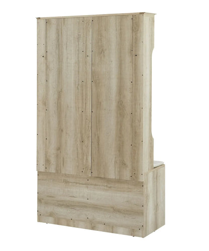 Entryway Hall Tree with Storage Bench, Wooden Coat Rack with Sponge Pad and 4 Dual Hooks, Storage Shelf Organizer with 2-Door Cabinet for Entryway, Bedroom, Easy to Assemble