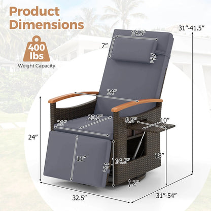 Costway Outdoor 360�� Swivel Rattan Recliner Chair Patio Wicker Chaise Lounge Chair Beige