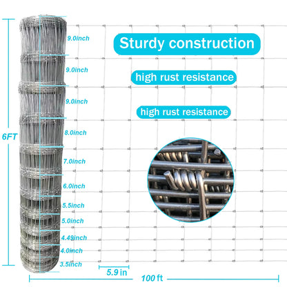 Farm Fence, 4ft x 164ft Galvanized Wire Fencing, Cattle Fence, Deer Fence, Heavy Zinc Coating Farm Fence Used to Hog Goat Fencing for Yard Garden and Field