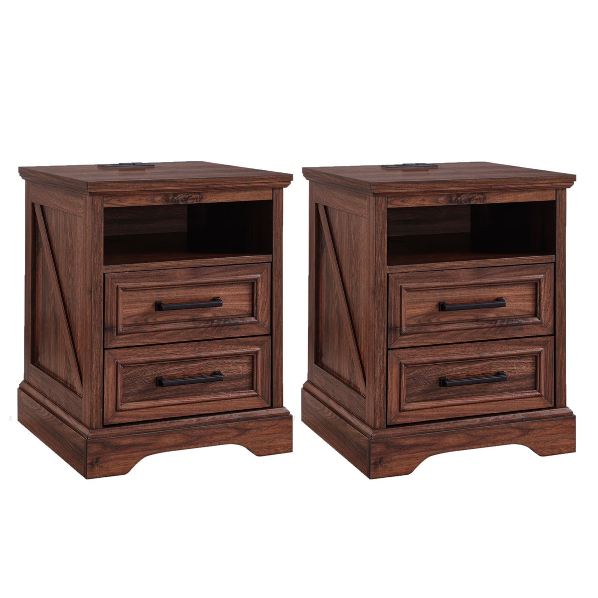 ACCOHOHO Nightstands Set of 2 with Charging Station, Rustic End Table with 2 Drawers Farmhouse Side Table with 3-tier Storage for Bedroom Living Room, White