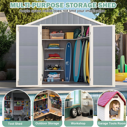 Outdoor Shed & Storage, Seizeen All-Weather Plastic Sheds 82'' H, Sloped Top Garden Shed with Window, Heavy-Duty Resin Outdoor Storage W/Floor, Gray