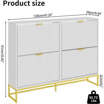 Oubayajia Modern Shoe Storage Cabinet, Wood Shoe Rack Organizer with 2 Flip Drawers, Freestanding Narrow Shoe Cabinet for Entryway Hallway, Natural