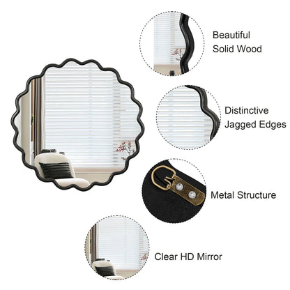 Solid Wood Wavy Frame Modern Mirror - 40x28 Inches Durable Farmhouse Wall Decor for Bathroom, Living Room & Entryway with Easy Install