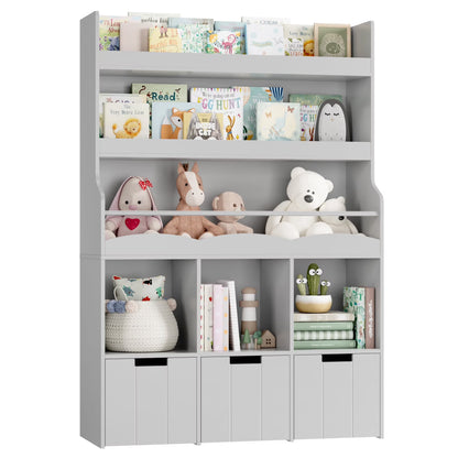 Homfa 55.5�� H Kids Bookshelf with 2-Tier Book Shelves, Children Toy Organizer with 3 Cubes and Removable Drawers, White