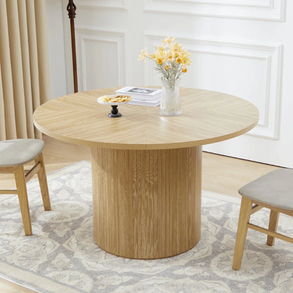 Wirrytor Round Dining Table, Modern Farmhouse Kitchen Table, 47 Inch Coffee Circle Dining Tables with Wood Strip Base for Kitchen Living Room, Black