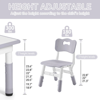 Toddler Table and Chairs Set for 4, 47.2''L x 23.6''W Kids Study Table and Chair Set, Height-Adjustable, Graffiti Desktop, Children Activity Table for Daycare, Classroom, Home
