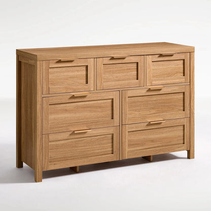 ARKANTOS Wooden 6 Drawer Double Dressers, Wide Chests of Drawers for Bedroom, Natural Oak