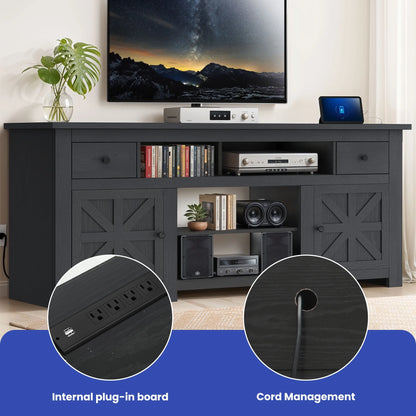 Uforic Farmhouse TV Stand for 75/80 Inch TV, Rustic Entertainment Center with Power Outlet, Storage Drawers, TV Console for Living Room, Oak