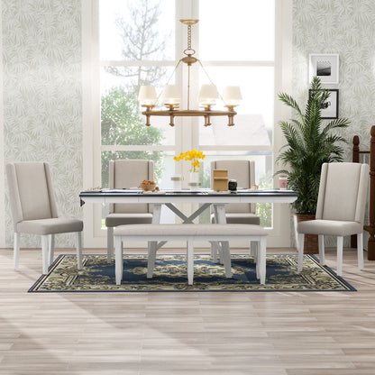 6 Piece Extendable Dining Table Set, Atumon Wood Dining Room Set for 6, Dining Table Set with 4 Beige Cushioned Chairs and Bench, Farmhouse Dining Table Set Furniture for Kitchen Dining Room, Natural