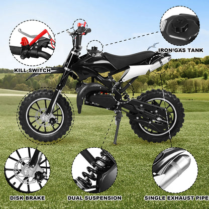 Gpower Gasoline 49cc Dirt Bike for Kids 6-15,2-Stroke Gas Power Mini Dirt Bike,1-Seater,Blue