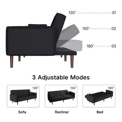 Convertible Futon Sofa Bed, 75�� Fabric Futon Couch with Adjustable Backrest, Folding Futon Sleeper Recliner for Living Room Furniture (White)