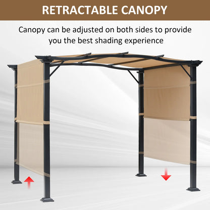 Outsunny 8' x 10' Retractable Pergola Canopy Steel Frame Polyester Fabric Gazebo with Top Cover,Retractable Canopy Shade Awning