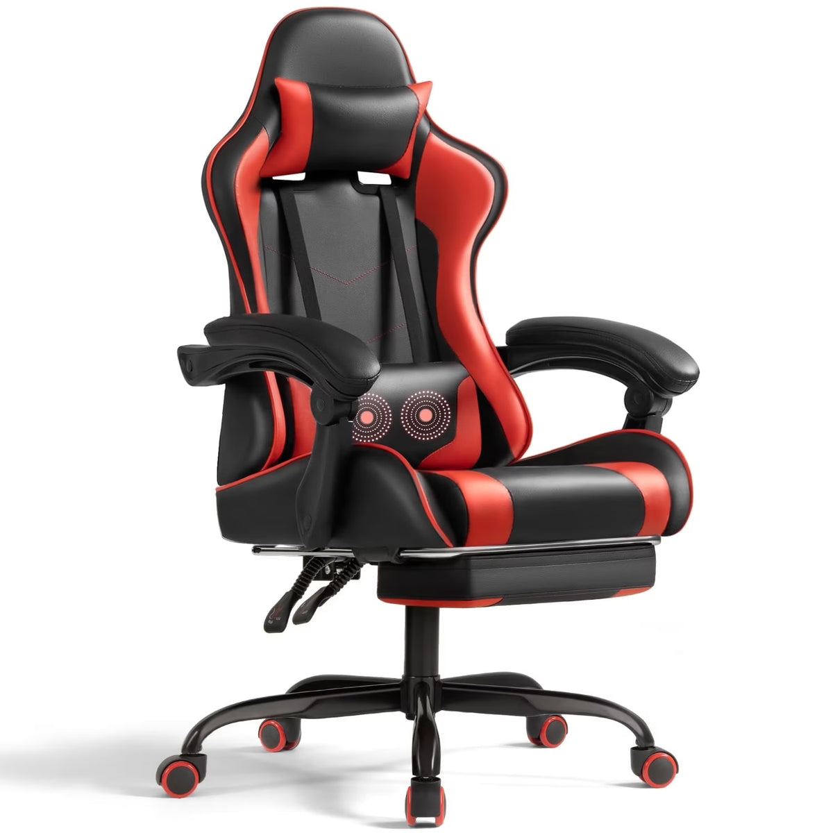 Lacoo PU Leather Gaming Chair Massage Ergonomic Gamer Chair Height Adjustable Computer Chair with Footrest & Lumbar Support, White