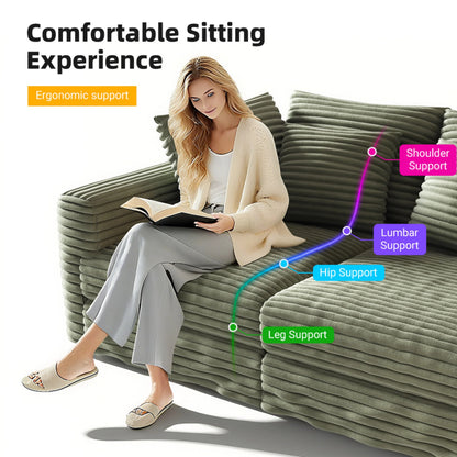 Alvantor 4-Seat Sofa 102" W Corduroy Upholstered Deep Seat Couches Convertible Chaise for Living Room, Apartment Grey