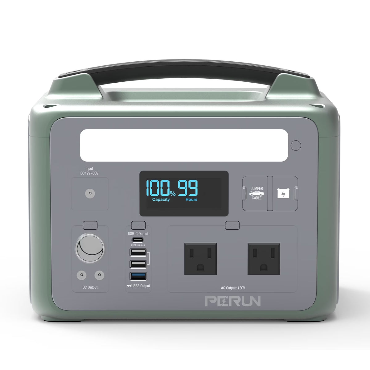 PERUN Portable Power Station Pure Sine Wave Solar Generator, 1200 Peak starting Watts 600 Watts continuous Powered by Yard Force, Jumpstart capable, LED light, home, camping, electronic devices