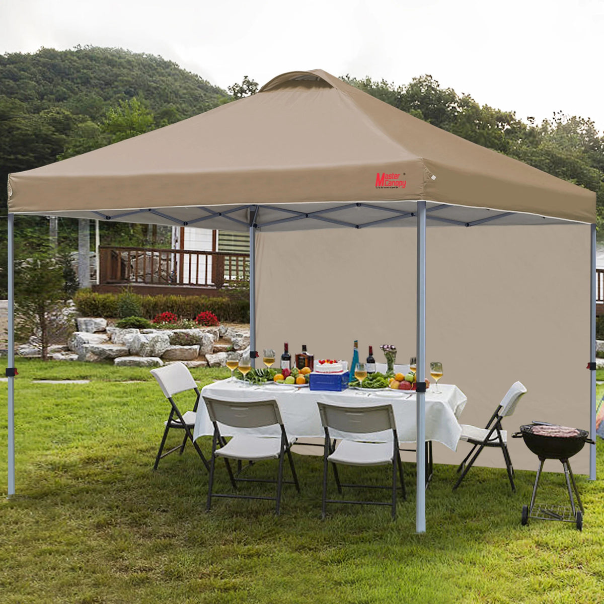 MASTERCANOPY 10' x 10' Easy Pop-up Canopy Tent Outdoor Shade Shelter with 1 Sidewall, White