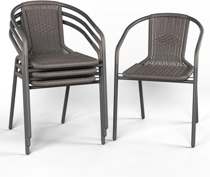 ELPOSUN Outdoor Dining Chairs Set of 6, Wicker Patio Chairs with Metal Frame, Rattan Indoor-Outdoor Chairs for Bistro, Deck, Backyard, Porch, Restaurant Stack Chair 6 Pack (Black)