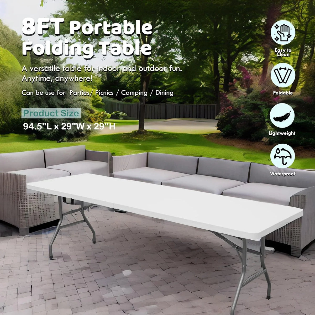 AJP Distributors 6 Foot Portable Plastic Folding Table 6FT 72" Half Foldable Heavy Duty Top w/Carry Handle - Indoor Outdoor Camping Picnic Party Wedding Dining Office Event Meeting Black Wood Style