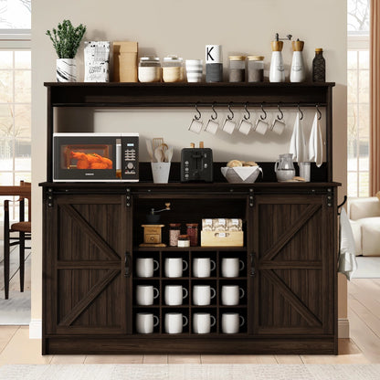 DreamCurship 55" Farmhouse Coffee Bar Cabinet, Buffet Sideboard Storage Cabinet, Wine Bar Cabinet with Wine Rack, White