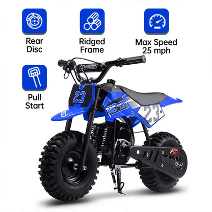 TOXOZERS Dirt Bike for Kids,Gas-Powered Mini Pit Bike with 13 Inch Knobby Tires,25 MPH,Rear Disc Brake,Supports up to 175 lbs,Begin-ner Off Road Motorcycle for Boys Girls,Blue