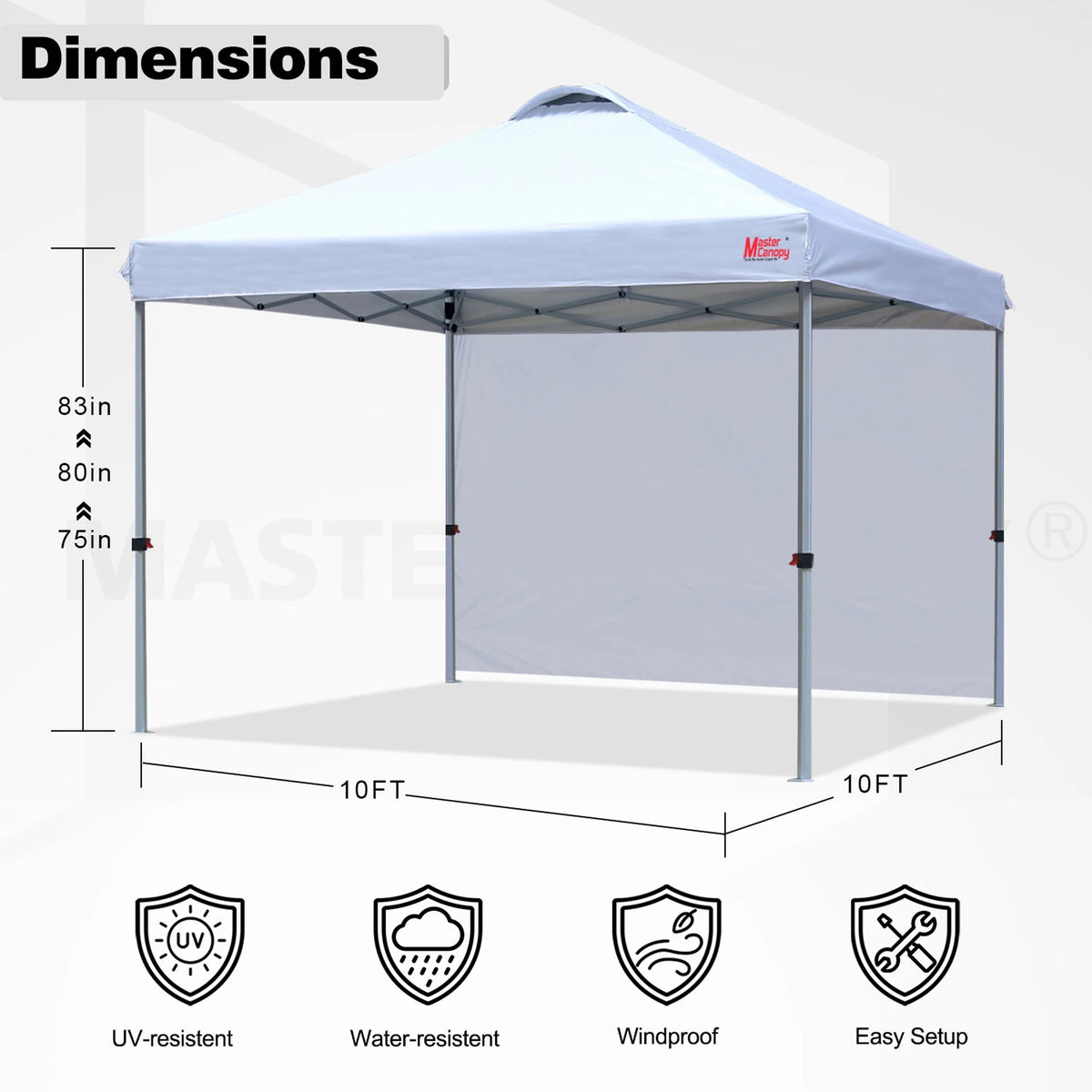 MASTERCANOPY 10' x 10' Easy Pop-up Canopy Tent Outdoor Shade Shelter with 1 Sidewall, White