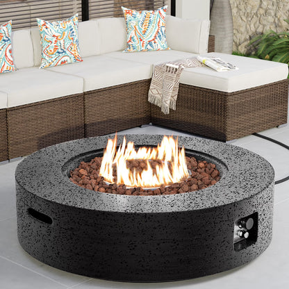 COSIEST Outdoor Round Terrazzo Concrete White firepit Table