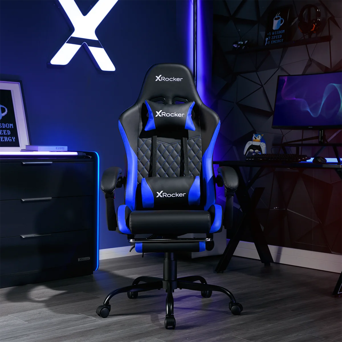 X Rocker Apex PC Gaming Chair with Massage Function and Footrest, Red
