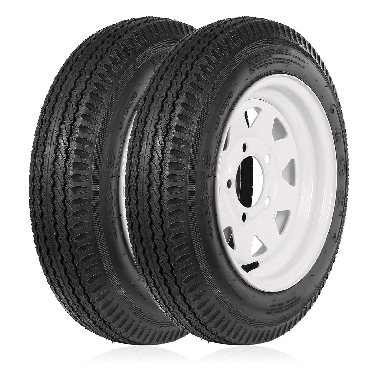 1AutoDepot 4.80-12 4.80x12 480-12 4.8-12 Trailer Tires with Rims, 5 Lug 6PR Load Range C, Set of 2
