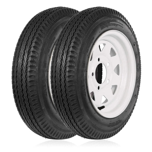 1AutoDepot 4.80-12 4.80x12 480-12 4.8-12 Trailer Tires with Rims, 5 Lug 6PR Load Range C, Set of 2