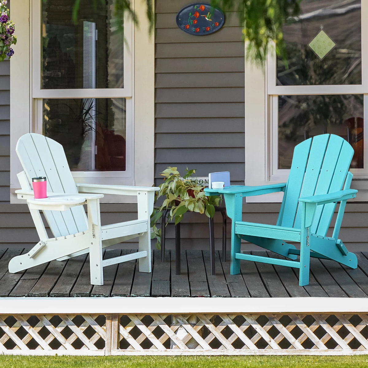 FOOWIN HDPE Plastic Adirondack Chairs Set of 4, Black