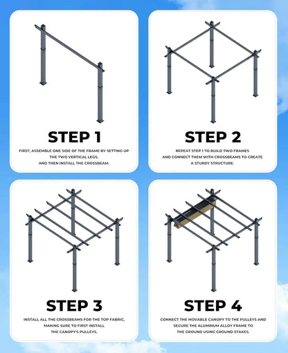 Outdoor Aluminum Pergola with Retractable Canopy, Reinforced 4-Sided Base, Waterproof & UV-Resistant Adjustable Roof, Modern Design for Patio, Deck, Backyard, and Garden
