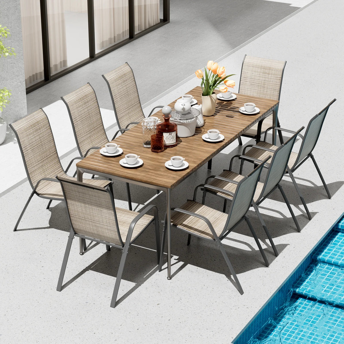 Arlopu 8Pcs Patio Dining Chairs Outdoor Stackable Armrest Chairs for Lawn Garden Backyard