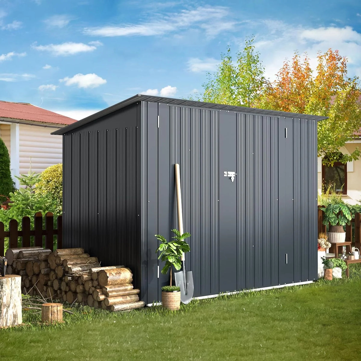 YODOLLA Outdoor Storage Shed, 3 x 7 Ft Bike Sheds & Outdoor Storage, Small Metal Outdoor Storage Cabinet for Garden