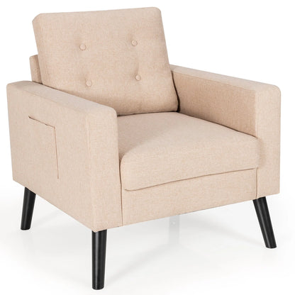 Costway Set of 2 Accent Armchairs Upholstered Single Sofa Chairs w/ 2-Side Pockets Beige