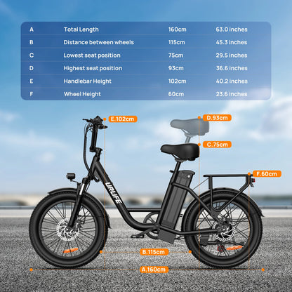 URLIFE 20" Electric Bike for Adults, 1000W Peak Motor, 48V 13AH Remobavle Battery, 7-Speed Mountain  Ebike, UL2849-Black