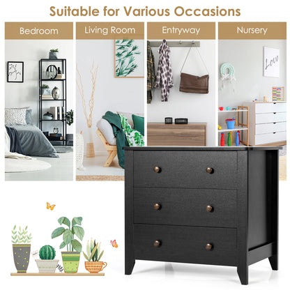 Gymax 3 Drawer Dresser Chest of Drawers Bedside Table for Living Room Bedroom Espresso