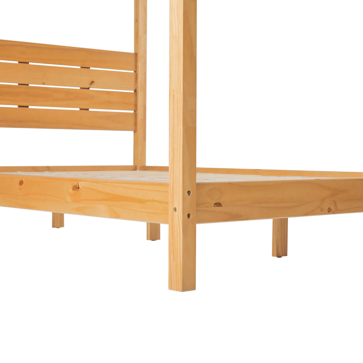Walker Edison Minimalist Slatted Wood Queen Canopy Bedframe, Natural Pine
