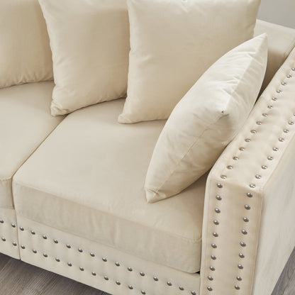 Modern Velvet Sofa Set 2+3 Seater Sofa Loveseat Couch with Silver Nail Trim, Square Armrests and Hidden Storage, Luxury Living Room Couch with Pocket Spring Cushions