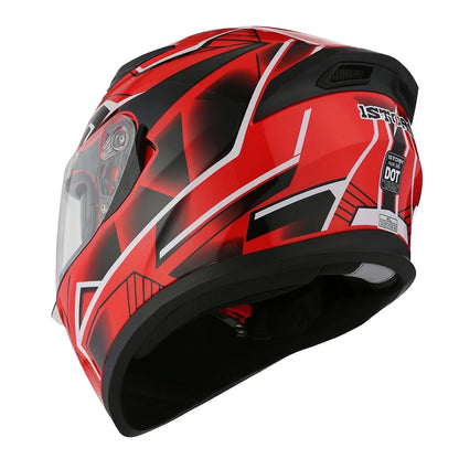 1Storm Motorcycle Modular Full Face Flip up Dual Visor Helmet + Spoiler + Motorcycle Bluetooth Headset: HJK316 Mechanic Red