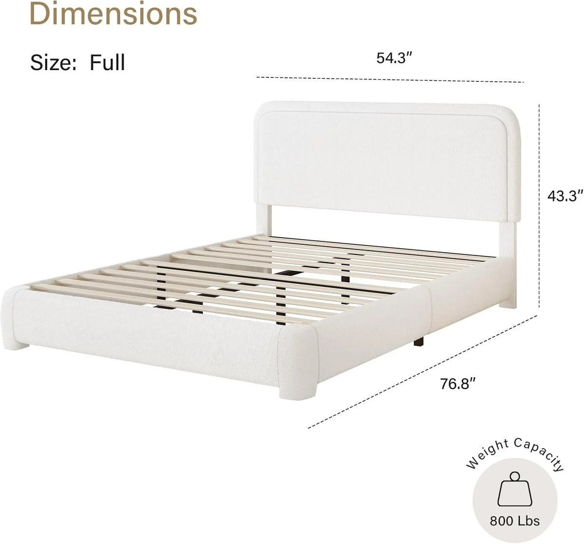 4 EVER WINNER Twin Size Bed Frame, Modern Bed Frame with Headboard, Boucle Fabric Upholstered Bed Frame, Soft Curved Headboard, Cream